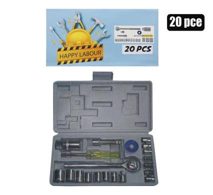 Toolset/socket met 4-17mm 20pc 1/4+3/8dr