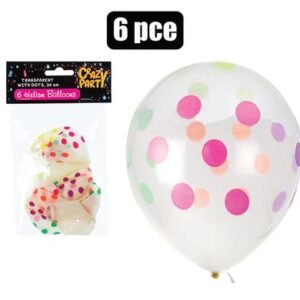 Balloons helium 6pc trsprnt dots f-01