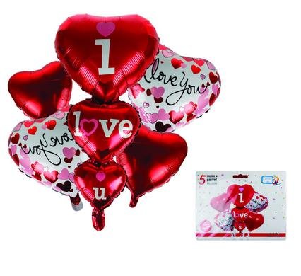 Balloons helium vday bouquet 5pc f-4