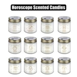 Candle in holder gls w/mtl lid horoscope