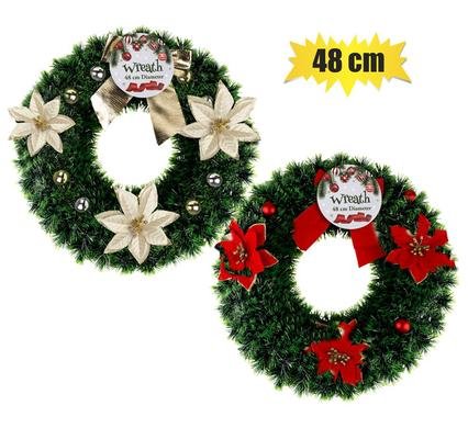 Xmas wreath tinsel 48cm asstd