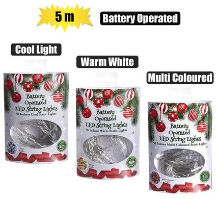 Xmas lights b/o in 50led 5m asstd-static