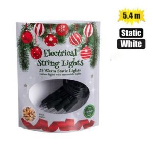 Xmas lights 220v in 25pc 5.4m static wht