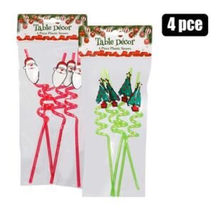 Xmas table decor straws 4pc asstd