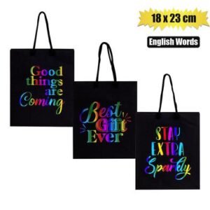Gift-bag ppr eng words med 18x23cm black