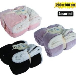 Blanket flannel w/sherpa 200x200cm asstd