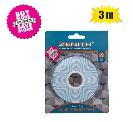 Tape dbl-sided 18x3000mm value pk zenith