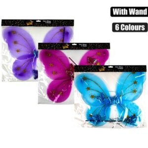 Dress up wings fairy & wand 3 col asstd