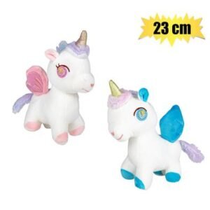 Plush unicorn rainbow hair w/wings 23cm