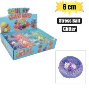 Novelty ball stress w/glitter 6cm