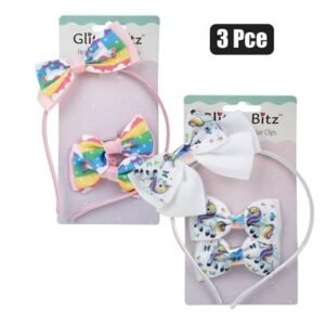 Hair band alice band bow & clips unicorn