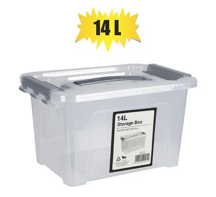 Storage box clear/grey 14l 38x26x20cm