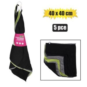 Cloth microfibre 40x40cm 5pce mixed col