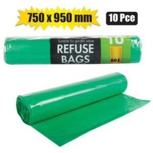 Refuse bag green 10pc 750x950mm