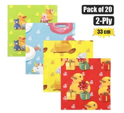 Serviettes 2ply 33cm 20pc ducks